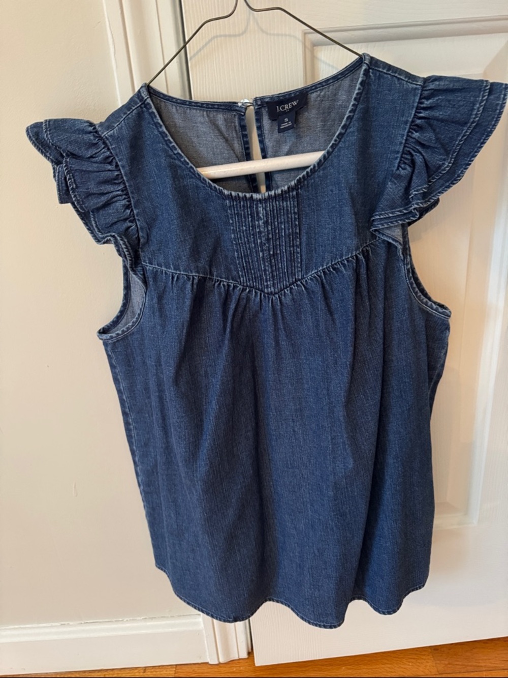 J. Crew Blue Denim Ruffle Sleeve Camisole Top
